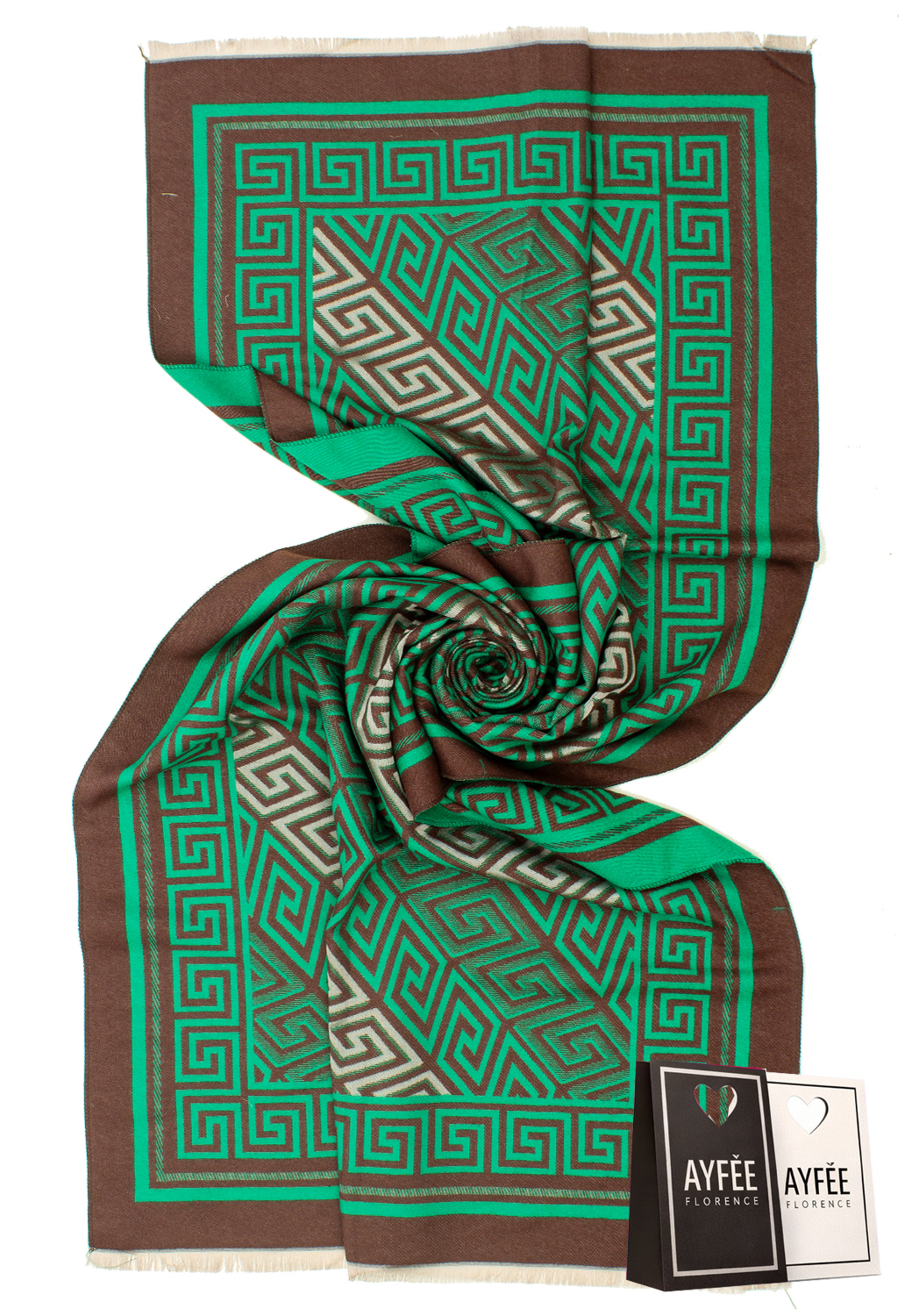 STOLA JACQUARD GEO DESIGN BICOLOR, CM 70*180, 100% VI, MADE IN PRC - GREEN